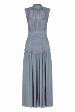 Shona Joy KAYLA HIGH NECK MIDI DRESS - BLUE SMOKE