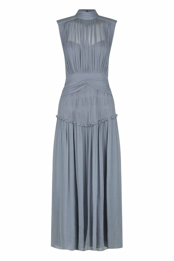 Shona Joy KAYLA HIGH NECK MIDI DRESS - BLUE SMOKE