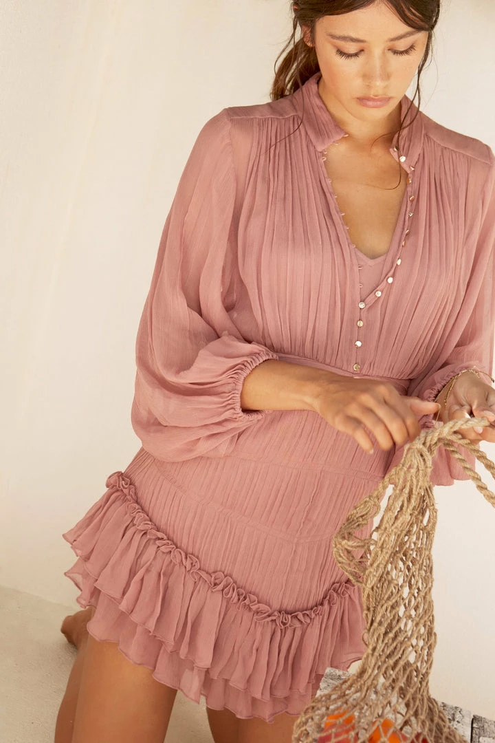 Shona Joy KAYLA BUTTON UP RUCHED MINI DRESS - ANTIQUE ROSE DRESSES