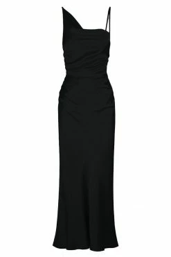 Shona Joy DRESSES LA LUNE ASYMMETRICAL BIAS COWL MIDI DRESS - BLACK