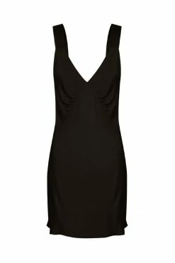 Shona Joy DRESSES LA LUNE LOUNGE PLUNGED SLIP DRESS - BLACK