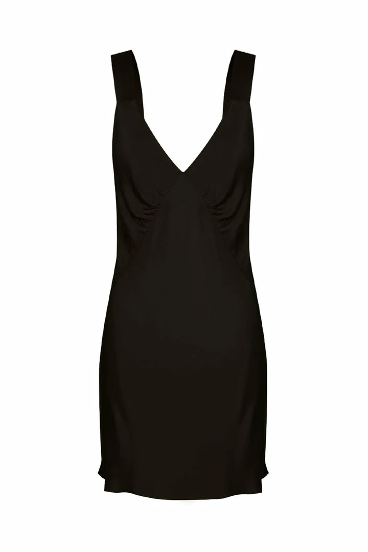 Shona Joy DRESSES LA LUNE LOUNGE PLUNGED SLIP DRESS - BLACK