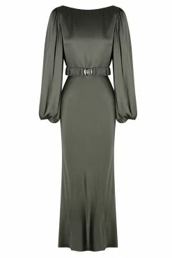 Shona Joy DRESSES LA LUNE BALLOON SLEEVE MIDI DRESS WITH BELT - OLIVE