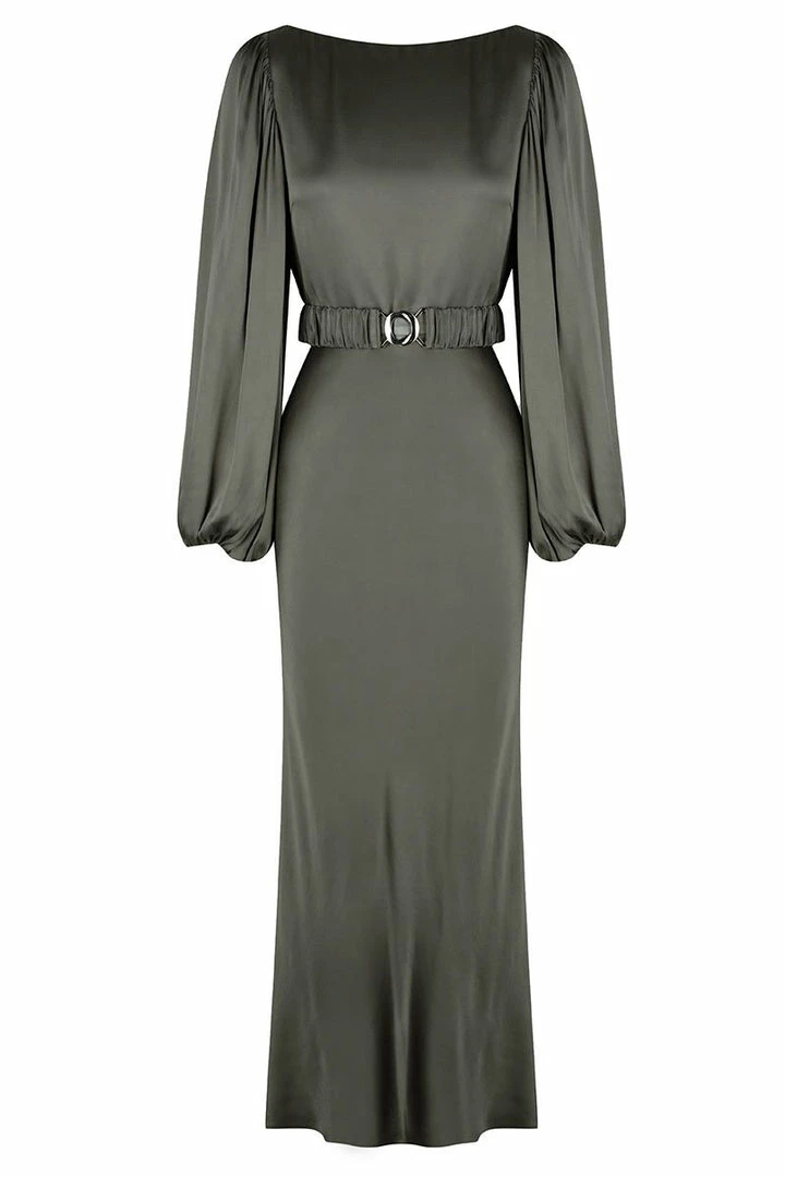 Shona Joy DRESSES LA LUNE BALLOON SLEEVE MIDI DRESS WITH BELT - OLIVE