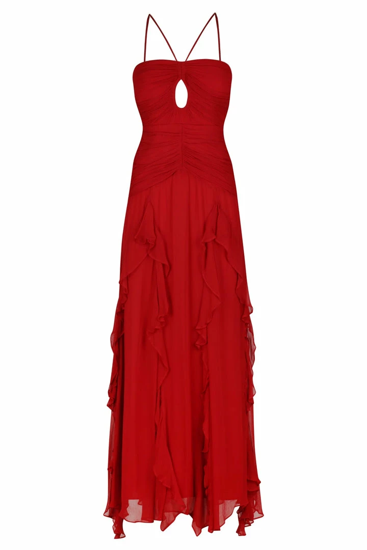 Shona Joy DRESSES LÈONIE KEYHOLE FRILL MAXI DRESS - SCARLETT