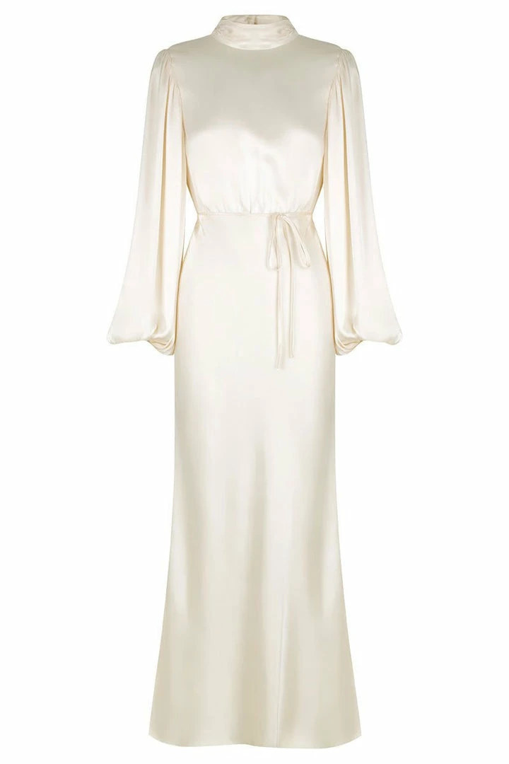 Shona Joy LA LUNE OPEN BACK WRAP MIDI DRESS - CREAM Wedding