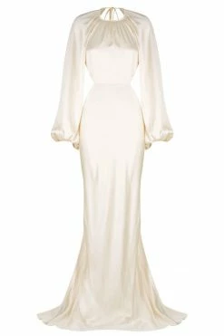 Shona Joy LA LUNE BALLOON SLEEVE OPEN BACK MAXI DRESS - CREAM Wedding