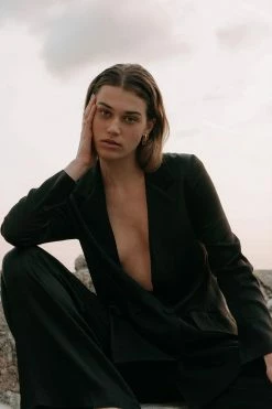 Shona Joy LA LUNE DOUBLE BREASTED BLAZER - BLACK TOPS