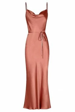 Shona Joy LA LUNE BIAS COWL MIDI DRESS - TERRACOTTA