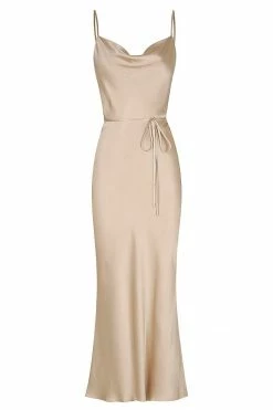 Shona Joy LA LUNE BIAS COWL MIDI DRESS - GOLD