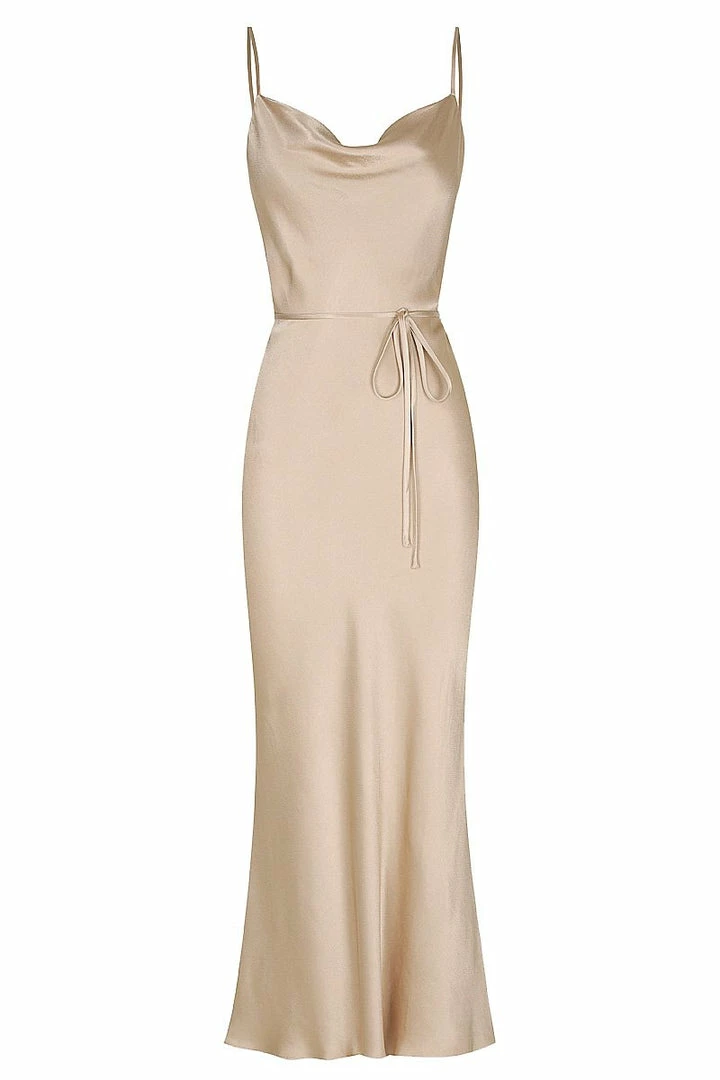 Shona Joy LA LUNE BIAS COWL MIDI DRESS - GOLD