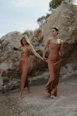 Shona Joy LA LUNE LACE BACK MAXI DRESS - COPPER DRESSES