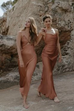 Shona Joy LA LUNE RUCHED BODICE MIDI DRESS - COPPER DRESSES