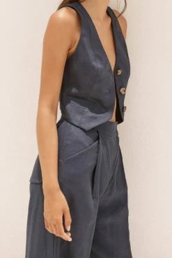 Shona Joy LIGIA LINEN TAILORED FITTED VEST - NAVY
