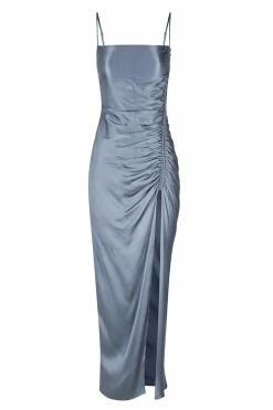 Shona Joy LILY BIAS RUCHED MIDI DRESS - BLUE SMOKE