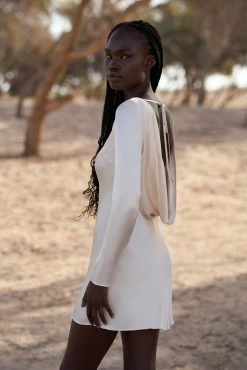 Shona Joy DRESSES LA LUNE LONG SLEEVE BACKLESS MINI DRESS - CREAM