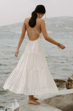 Shona Joy DRESSES LUANA LINEN BACKLESS HALTER MIDI DRESS - IVORY