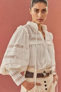 Shona Joy LUCIA BALLOON SLEEVE FRILL SHIRT - IVORY