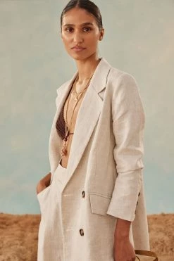 Shona Joy TOPS LUNA LINEN DOUBLE BREASTED BLAZER - NATURAL