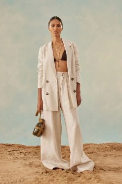 Shona Joy TOPS LUNA LINEN DOUBLE BREASTED BLAZER - NATURAL