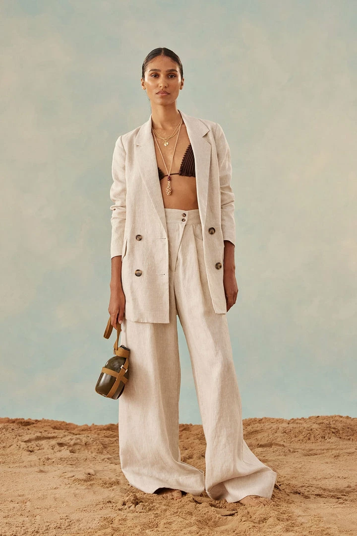 Shona Joy TOPS LUNA LINEN DOUBLE BREASTED BLAZER - NATURAL