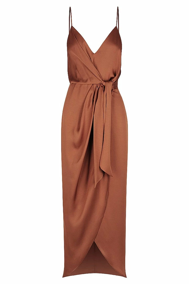 Shona Joy LUXE TIE FRONT COCKTAIL DRESS - MOCHA