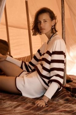 Shona Joy MALENA PUFF SLEEVE JUMPER - SANGRIA/CREAM