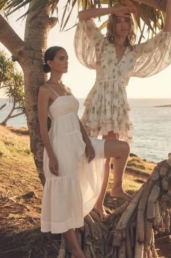 Shona Joy MAYA LINEN PIN TUCK OPEN BACK TIERED MIDI DRESS - IVORY DRESSES