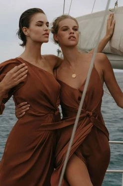 Shona Joy LUXE TIE FRONT COCKTAIL DRESS - MOCHA