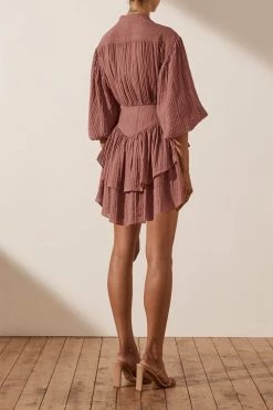 Shona Joy DRESSES MILA BUTTON UP FRILL MINI DRESS - ROSEWOOD
