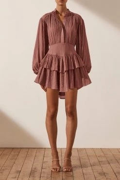 Shona Joy DRESSES MILA BUTTON UP FRILL MINI DRESS - ROSEWOOD