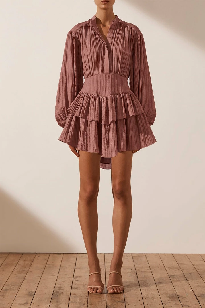 Shona Joy DRESSES MILA BUTTON UP FRILL MINI DRESS - ROSEWOOD