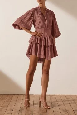 Shona Joy DRESSES MILA BUTTON UP FRILL MINI DRESS - ROSEWOOD