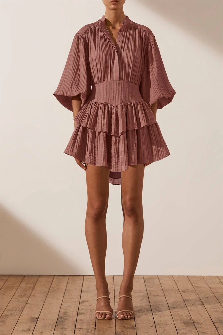 Shona Joy DRESSES MILA BUTTON UP FRILL MINI DRESS - ROSEWOOD