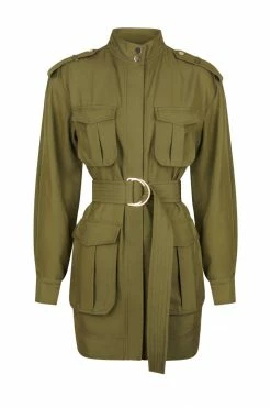 Shona Joy MATILDA LINEN LONG SLEEVE UTILITY MINI DRESS - FOREST DRESSES