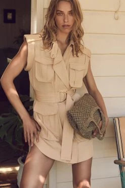 Shona Joy DRESSES MATILDA LINEN UTILITY MINI DRESS - PEANUT BUTTER