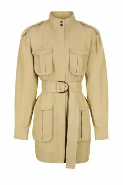 Shona Joy MATILDA LINEN LONG SLEEVE UTILITY MINI DRESS - WHEAT DRESSES