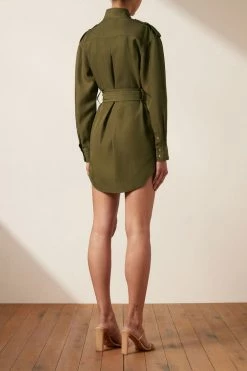 Shona Joy MATILDA LINEN LONG SLEEVE UTILITY MINI DRESS - FOREST DRESSES