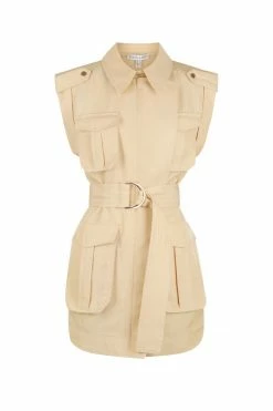Shona Joy DRESSES MATILDA LINEN UTILITY MINI DRESS - PEANUT BUTTER