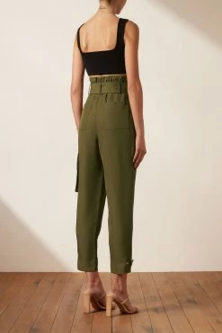 Shona Joy SHORTS & PANTS MATILDA LINEN UTILITY PAPERBAG PANT - FOREST