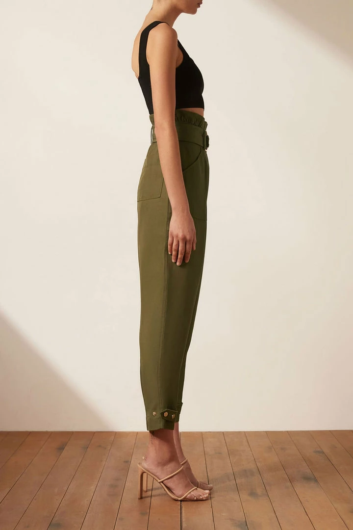 Shona Joy SHORTS & PANTS MATILDA LINEN UTILITY PAPERBAG PANT - FOREST