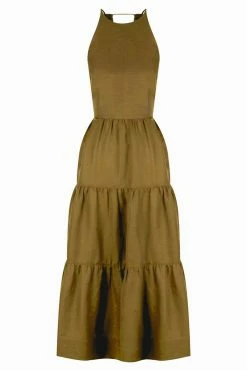 Shona Joy DRESSES MAYA LINEN OPEN BACK TIERED MIDI DRESS - CUMIN