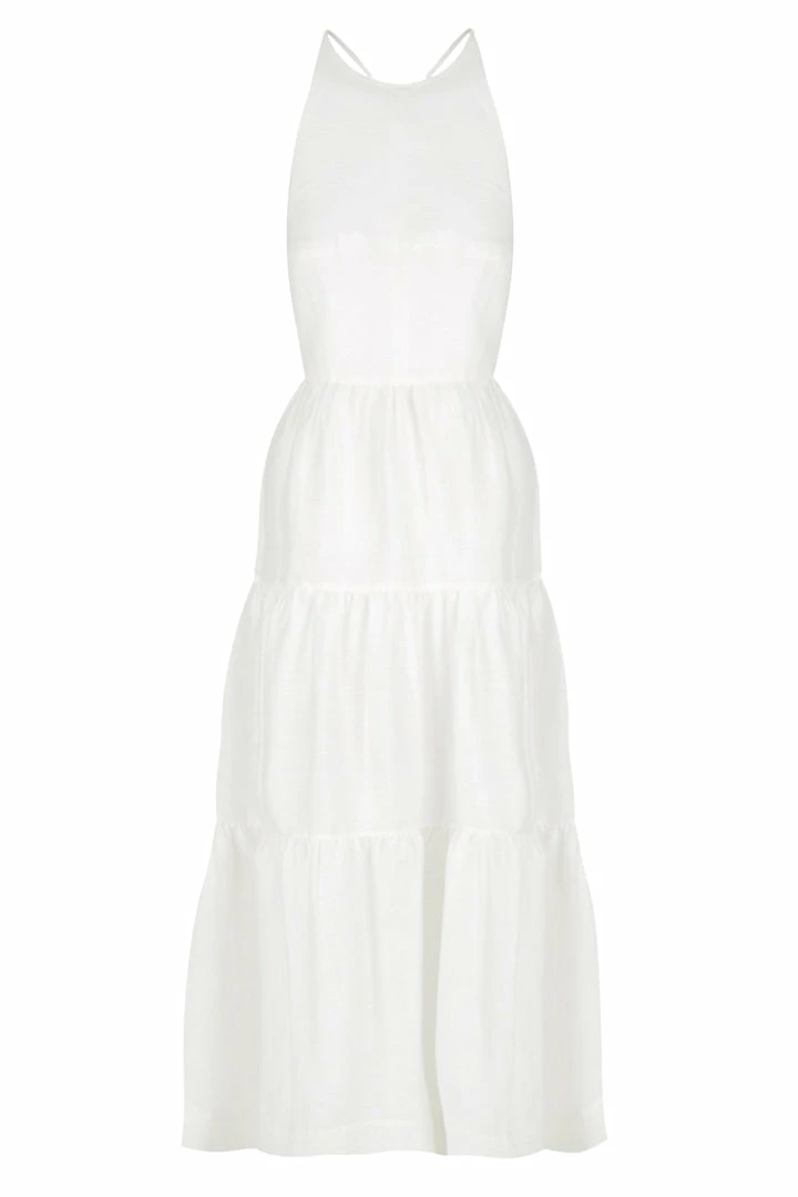 Shona Joy MAYA LINEN BACKLESS HALTER MIDI DRESS - IVORY DRESSES