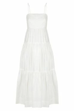 Shona Joy MAYA LINEN PIN TUCK OPEN BACK TIERED MIDI DRESS - IVORY DRESSES