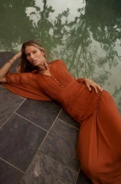 Shona Joy NOEMI BUTTON UP RUCHED MIDI DRESS - SIENA DRESSES