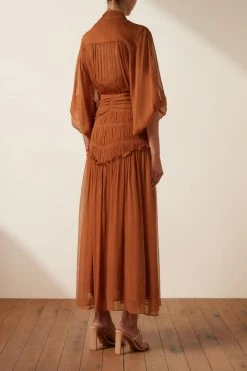 Shona Joy NOEMI BUTTON UP RUCHED MIDI DRESS - SIENA DRESSES