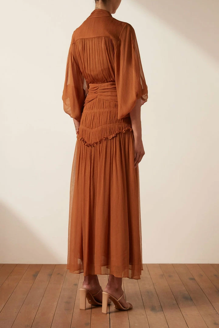 Shona Joy NOEMI BUTTON UP RUCHED MIDI DRESS - SIENA DRESSES