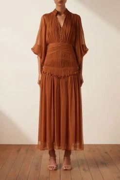 Shona Joy NOEMI BUTTON UP RUCHED MIDI DRESS - SIENA DRESSES