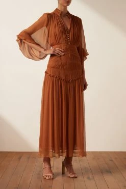 Shona Joy NOEMI BUTTON UP RUCHED MIDI DRESS - SIENA DRESSES