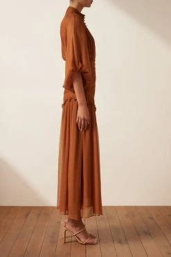 Shona Joy NOEMI BUTTON UP RUCHED MIDI DRESS - SIENA DRESSES